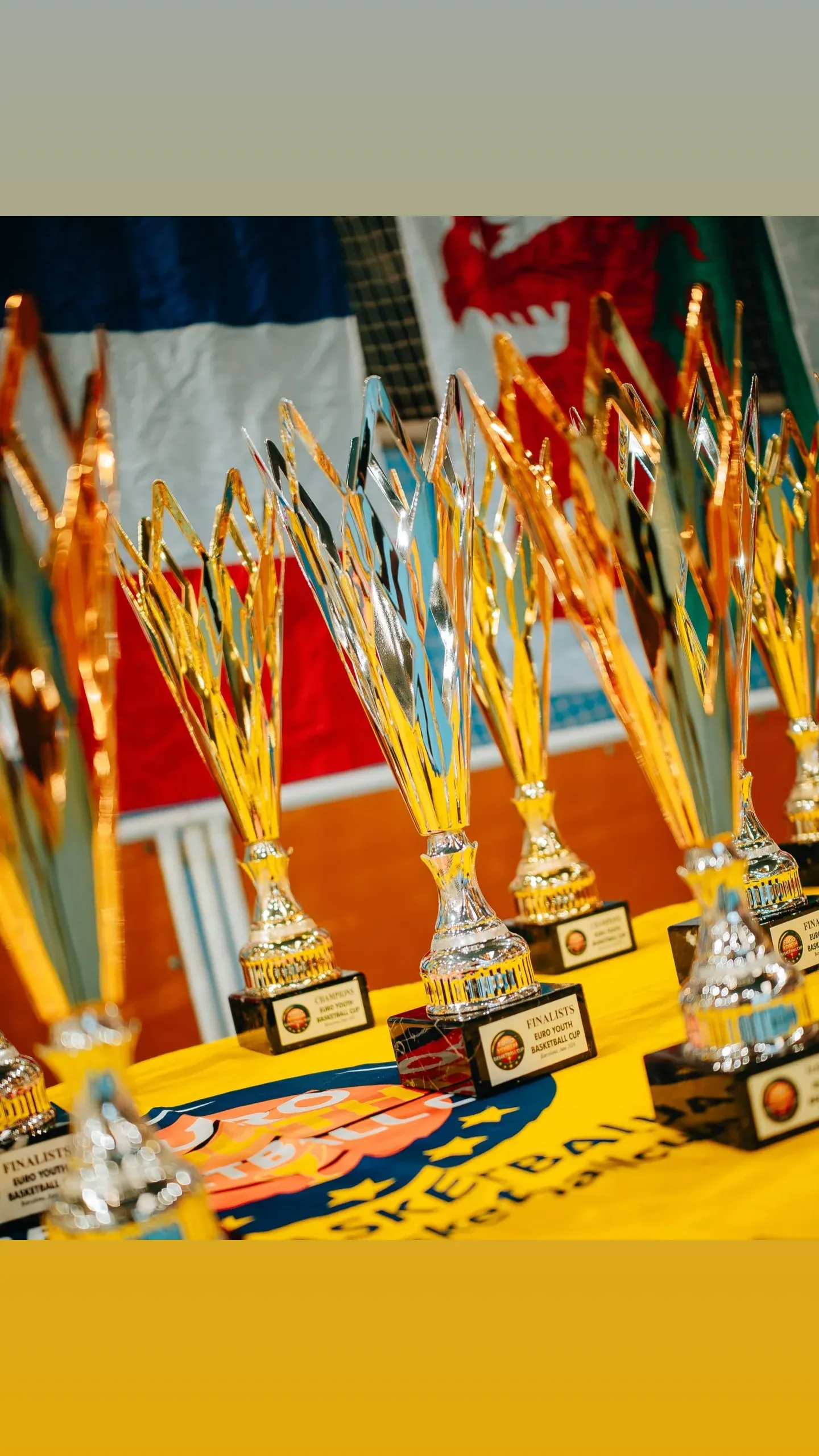 The Euro Youth Basketball Cup trophy table, ready for the closing ceremony